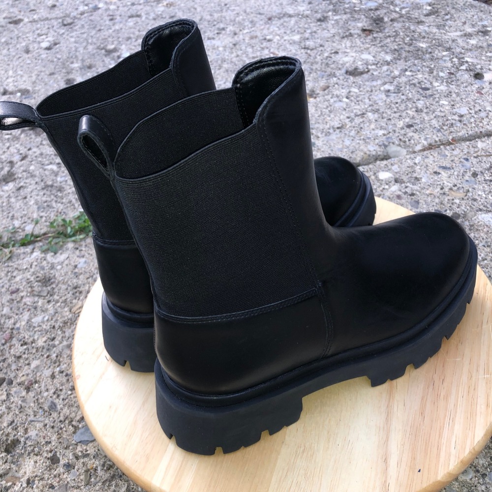 Schutz Chelsea Boots Black Womens 6.5 Chunky Grunge Billie Casual Thursday Biker - Picture 13 of 13
